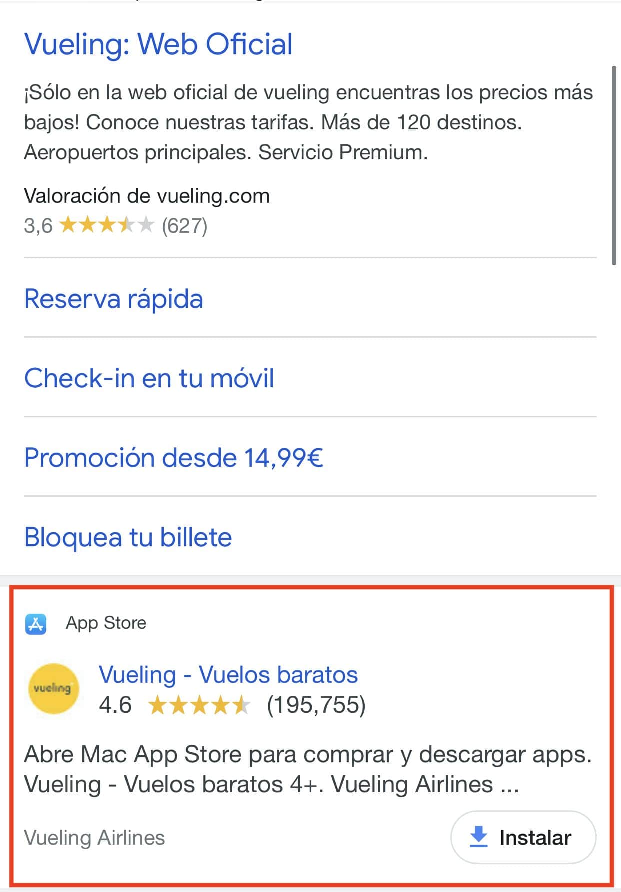 App Indexing vueling